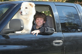 Zephyr riding shotgun the day I passed my driver’s test (I know, I look like I’m 12)